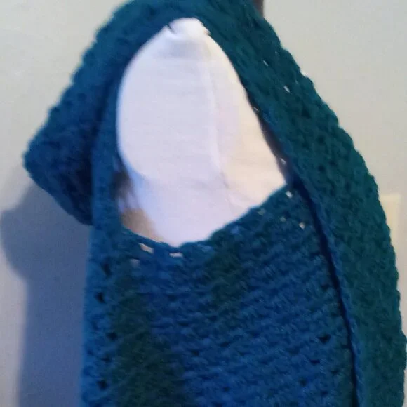 Hand Crafted Crochet Shawl Vest, Color Teal, Size will fit S-L. - Picture 3 of 5